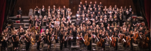 Young orchestra stood on a stage