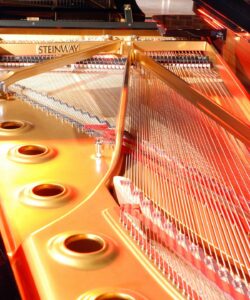 The inside strings and workings of a Steinway piano